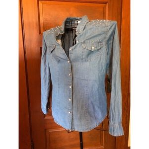 Button Down Faux Denim Shirt